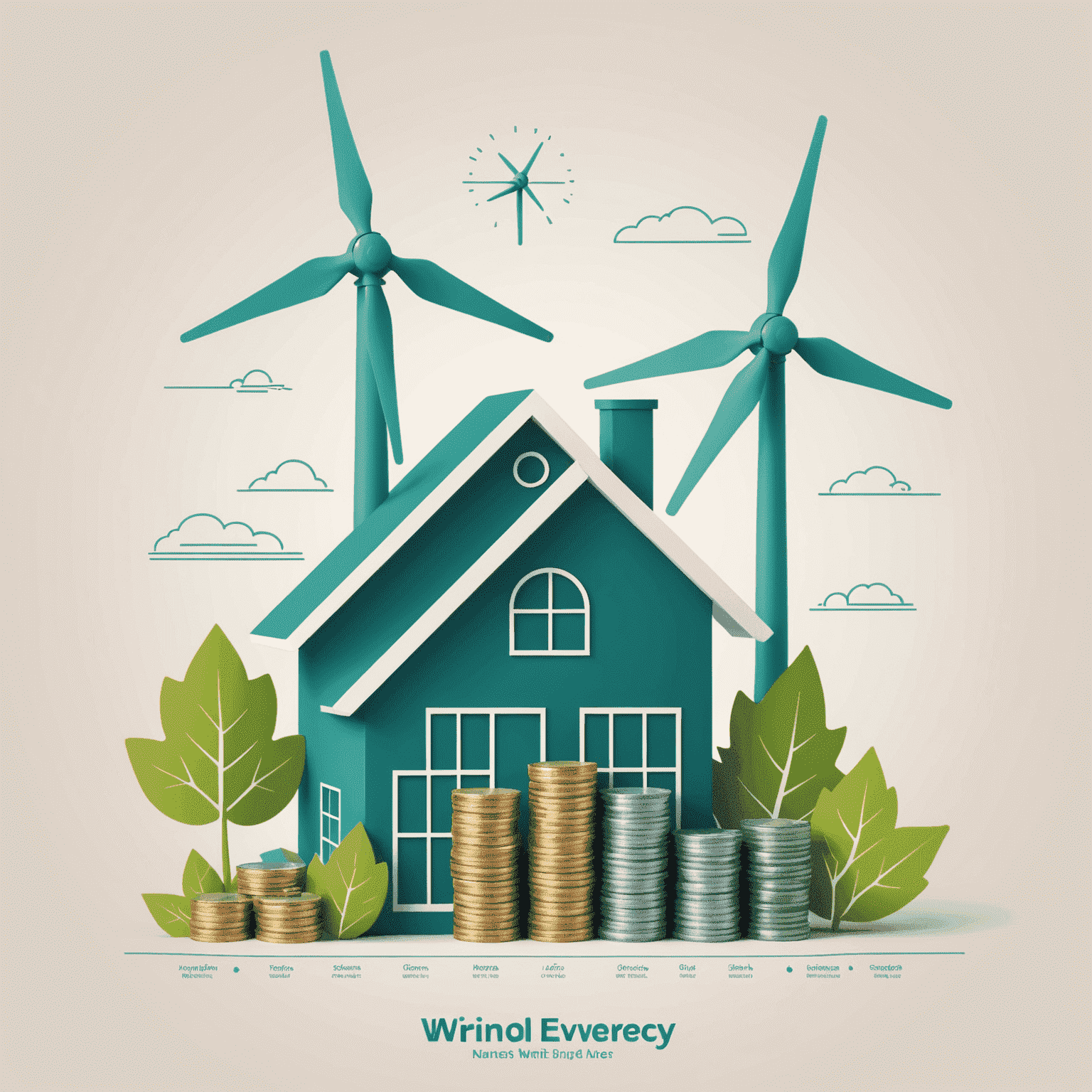 A line graph illustration showing the potential cost savings over time when using wind energy for a home office, with Canadian dollar symbols and a wind turbine icon.