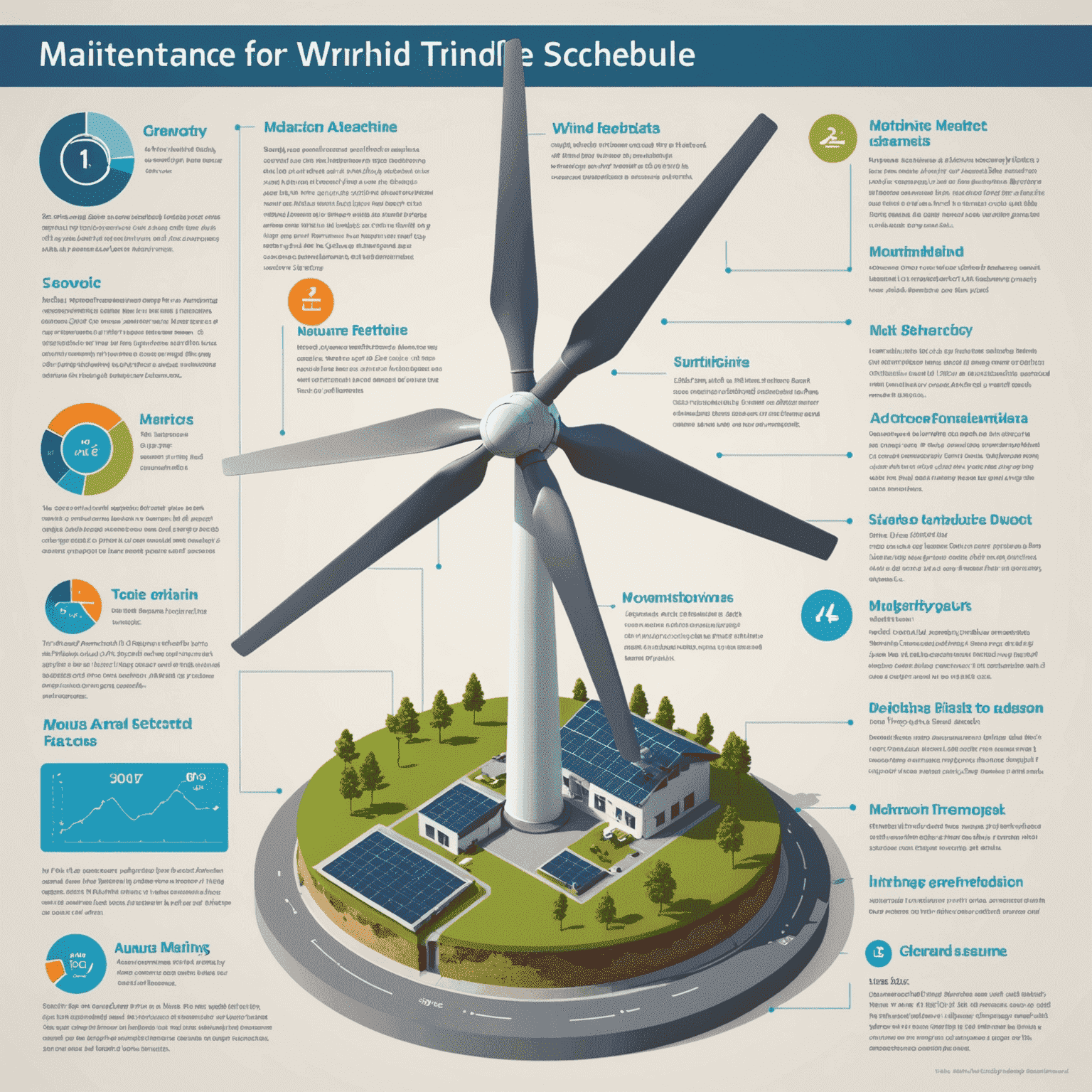 Infographic showing maintenance schedule and key points to monitor for a small-scale wind turbine